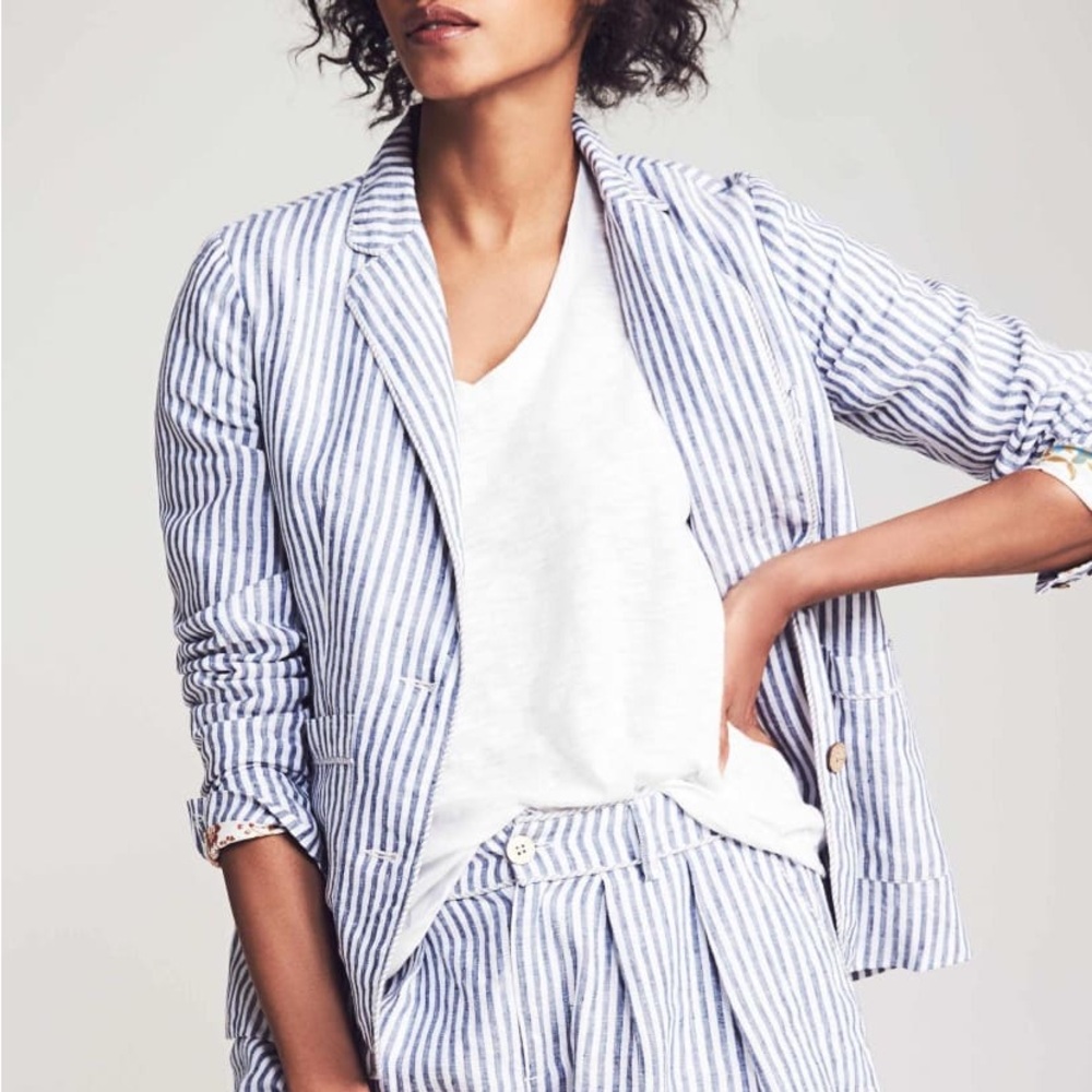 Faherty Blue and White Striped Blazer
